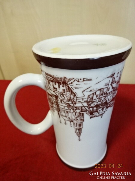 Holóház porcelain beer mug with a view of Buda Castle. Jokai.