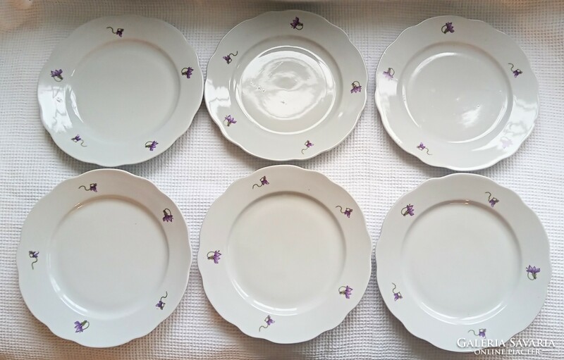 Old Zsolnay violet plates, 6 together