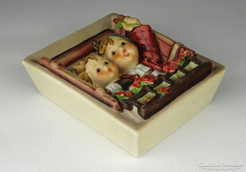 1L773 old hummel geranium window with children wall picture 12.5 X 10.3 Cm