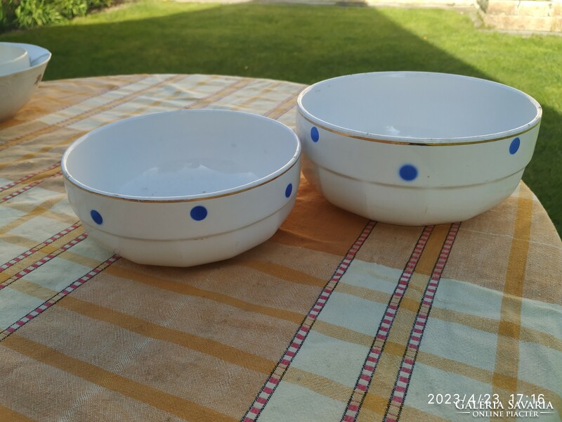 Granite blue polka dot ceramic bowl 2 pieces for sale!