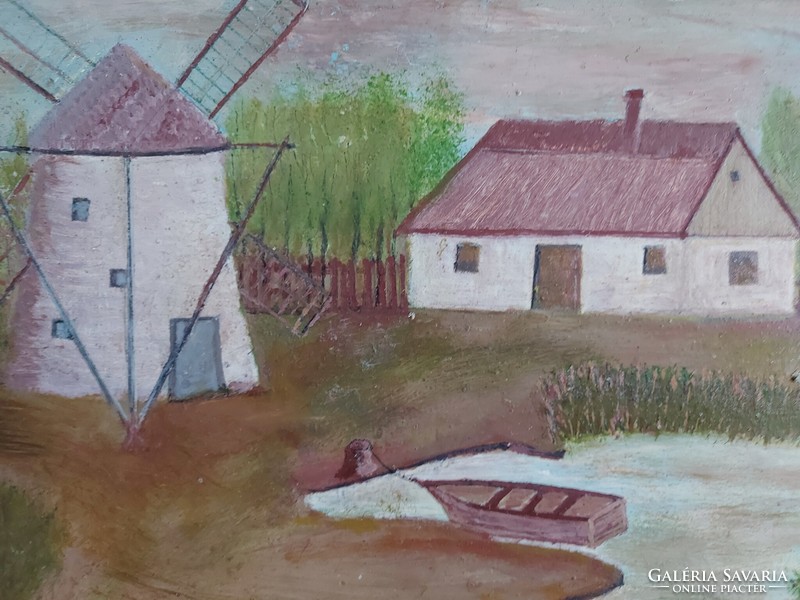 Unsigned windmill painting - the artist is on a certain canvas ... Can be a farm with a windmill - 463