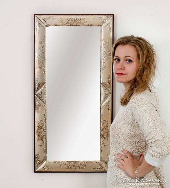 Incised mirror with silver frame