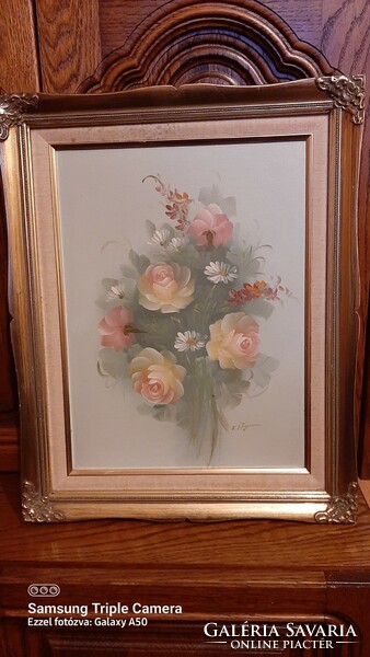 Still life, painting, signos (foreign painter) deeply underpriced, beautiful pastel colors.