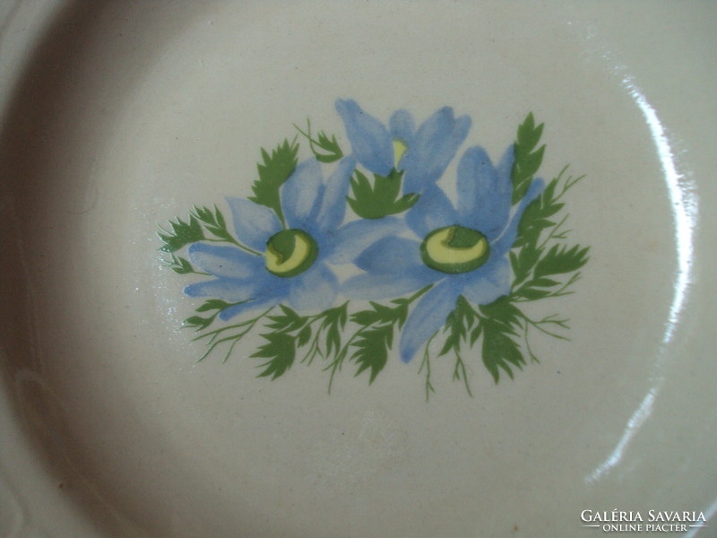 Régi festett kerámia tál tányér virág mintás alján FS jelzés