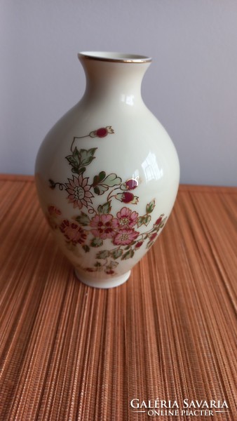 Zsolnay marked, numbered, hand-painted belly vase with butter colored flower pattern, original, 15.5 x 9 cm