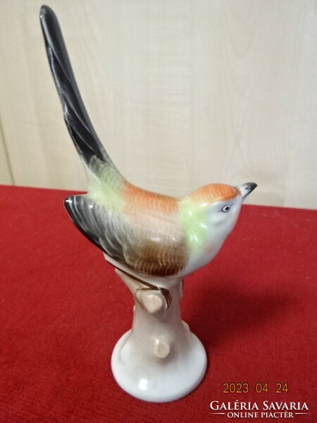 Drasche porcelán figura, kézzel festett madár a faágon, magassága 14 cm.  Jókai.