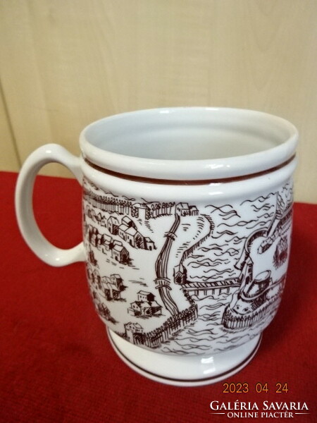 Hollóháza porcelain beer mug with Gyula inscription and landscape. Jokai.