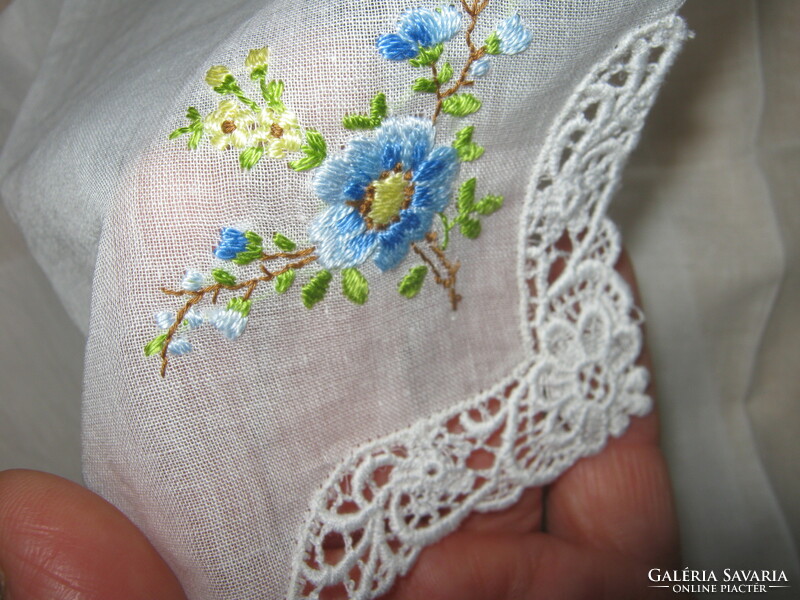 3 embroidered, lace handkerchiefs