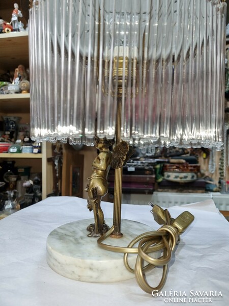 Régi Felújított angyalkás üveg pálcás asztali lámpa
