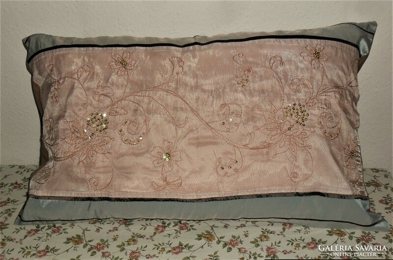 Embroidered, sequined, silk and cotton decorative cushion cover. 75 X 48 cm