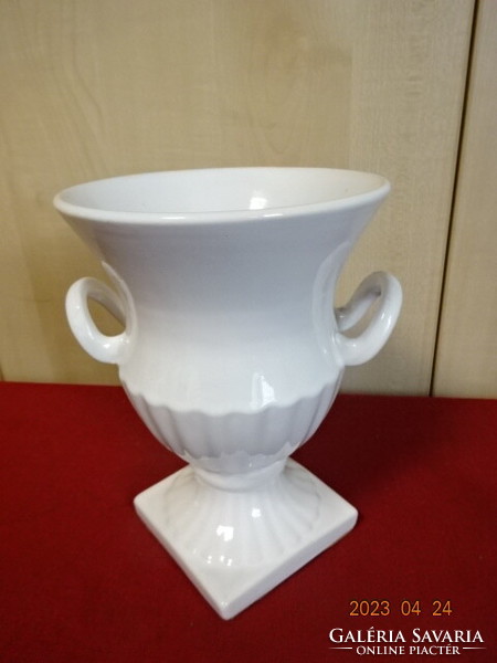 Antik mázas kerámia váza, fehér, magassága 20,5 cm. Jókai.