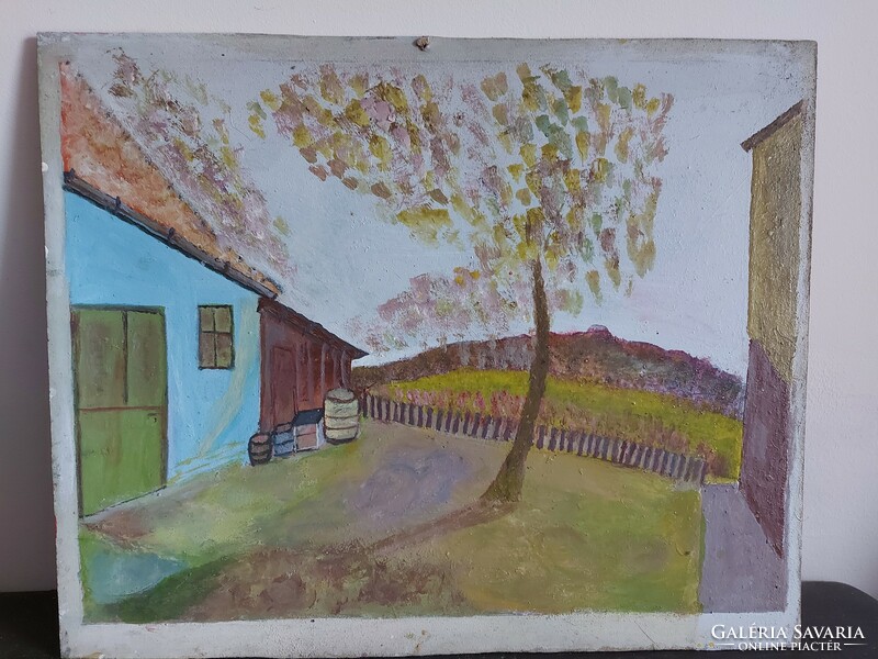Unsigned painting - the artist is on a certain canvas ... Maybe - yard with wood i. - 464