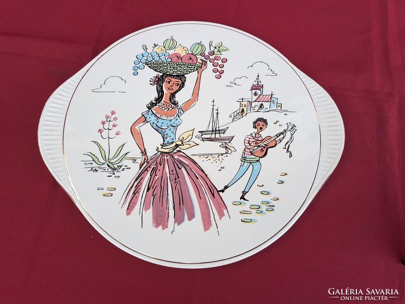 Beautiful female motif coaster porcelain with fruit scene