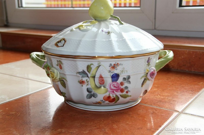 Herend fruit pattern soup bowl with lemon holder