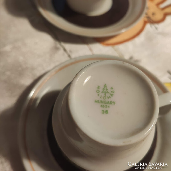 2 Hollóházi marked, numbered coffee cups with bottoms