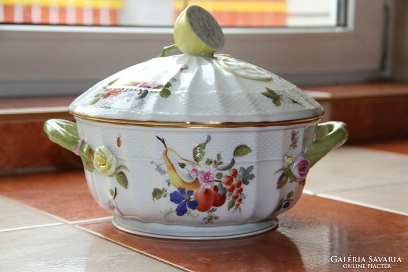 Herend fruit pattern soup bowl with lemon holder