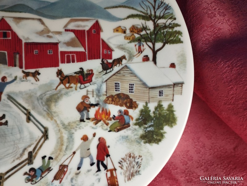Winter landscape on a porcelain cake plate