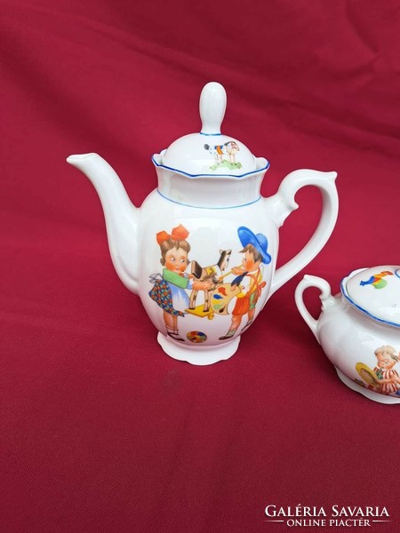 Gyönyörű  figurás békás porcelán kávéskanna cukortartó nosztalgia