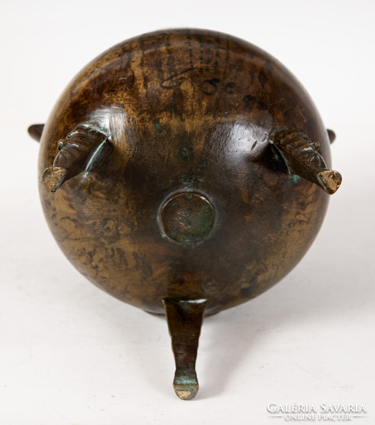Bronze three-legged apothecary pot (cauldron)