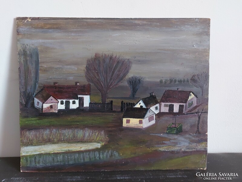 Unsigned painting - the artist is on a certain pen ... Maybe - afternoon village edge - 457