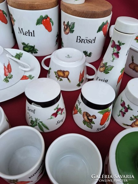 Gyönyörű zöldséges Gerold porcelán fűszertartó fűszeresek tojástartó edény levesescsésze