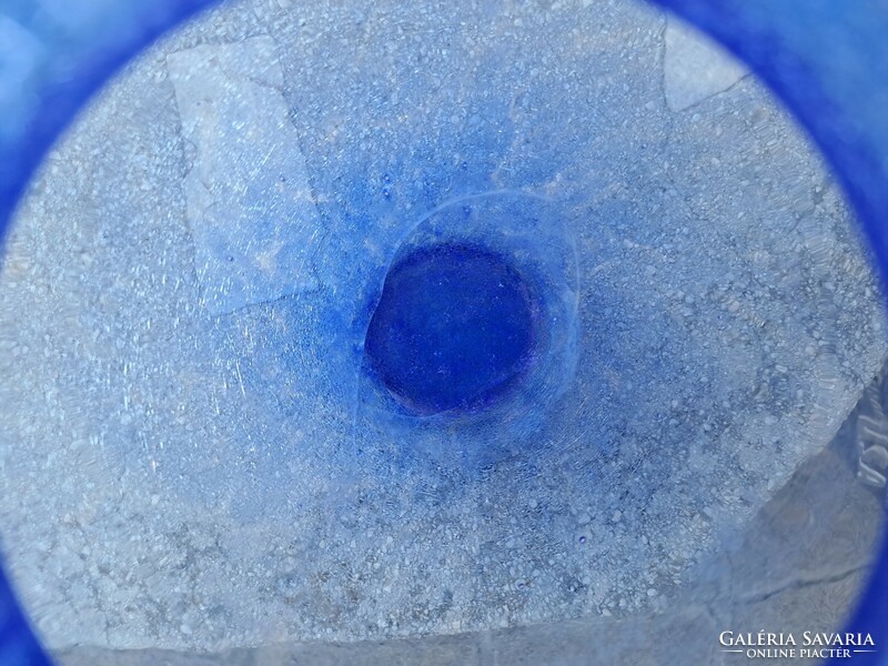 Kék gömb váza repesztett Gyönyörű  Fátyolüveg fátyol karcagi berekfürdői üveg