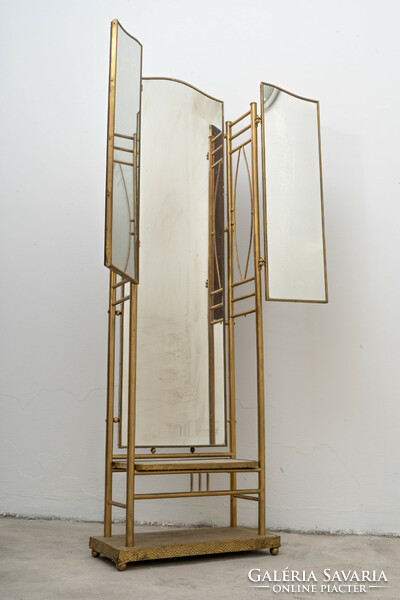 Art nouveau free-standing mirror with side wings that can be opened