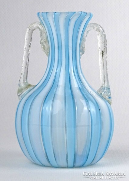 1M804 Antik kisméretű csíkos Bimini üveg váza 10 cm