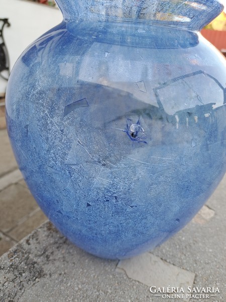 Large beautiful Karcagi berekfürdő veil glass cracked veil blue vase with bay