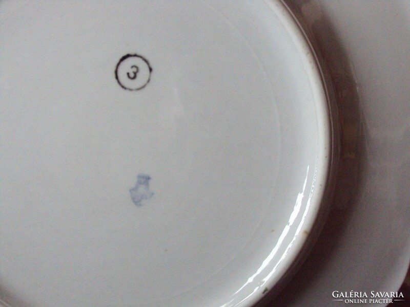 Retro old porcelain deep plate, flat plate with flower pattern zsolnay