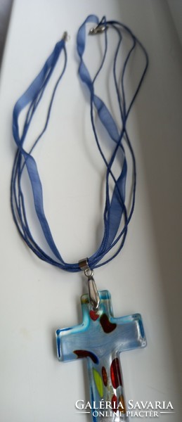 Cheh glass cross medal on neck strap