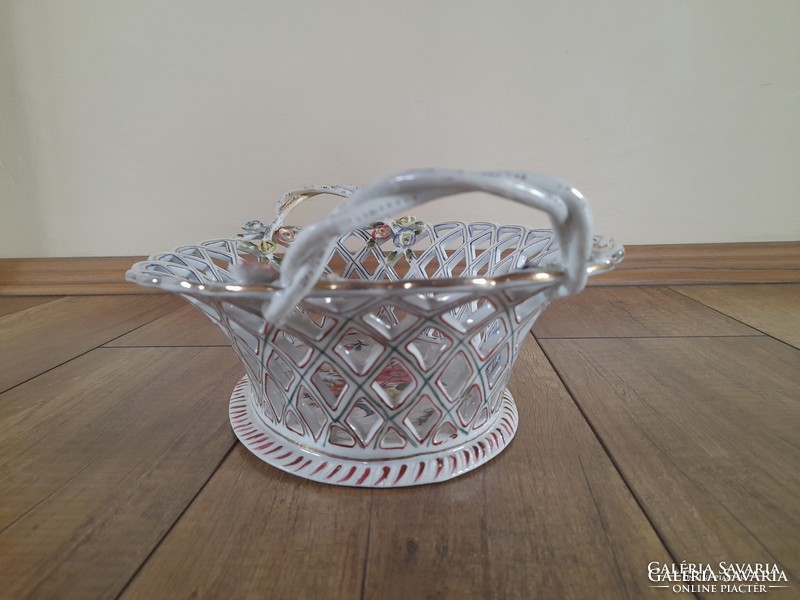 Antique Herend openwork flower pattern basket