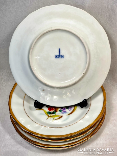 Kpm Waldenburg (1840-1895) porcelain cake plates, with gilded border, + painted.