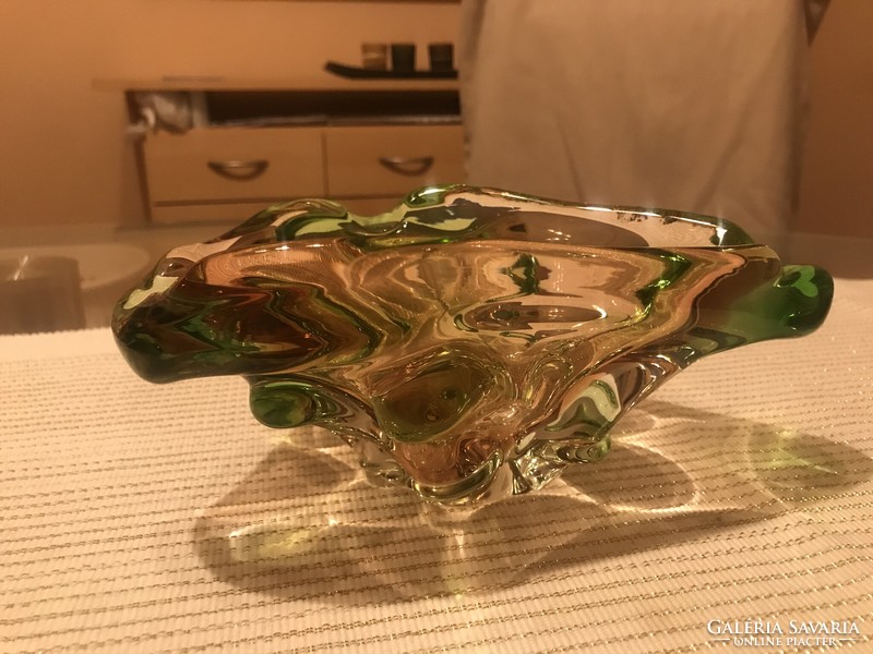 Colorful Czech glass decorative bowl in retro style