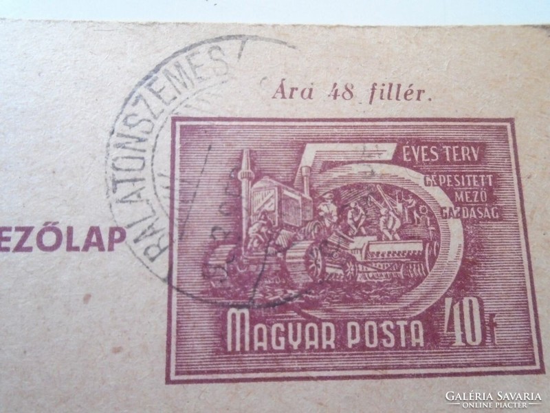 D195017 old postcard with price ticket - balatonszemes 1953 mandel árminné