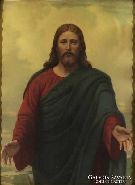 1M171 Antik keretezett Jézus portré olajnyomat