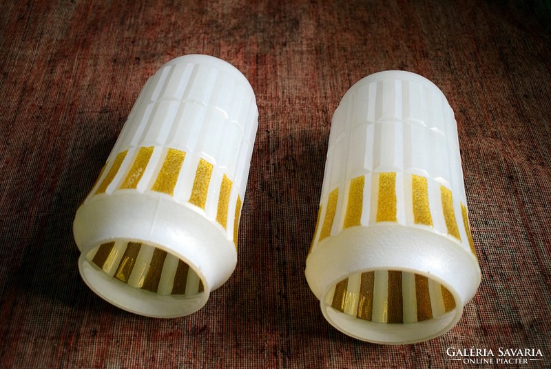 Vintage, mid-century, retro style yellow striped glass lampshade lamp 12 x 22 cm, 2 pieces