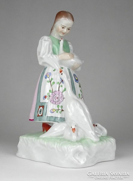 1L859 old Herend porcelain girl with a goose 19.5 Cm