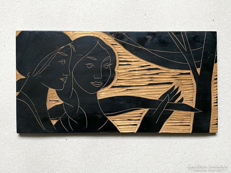 Girlfriends, portrait of 2 girls retro carved wall picture