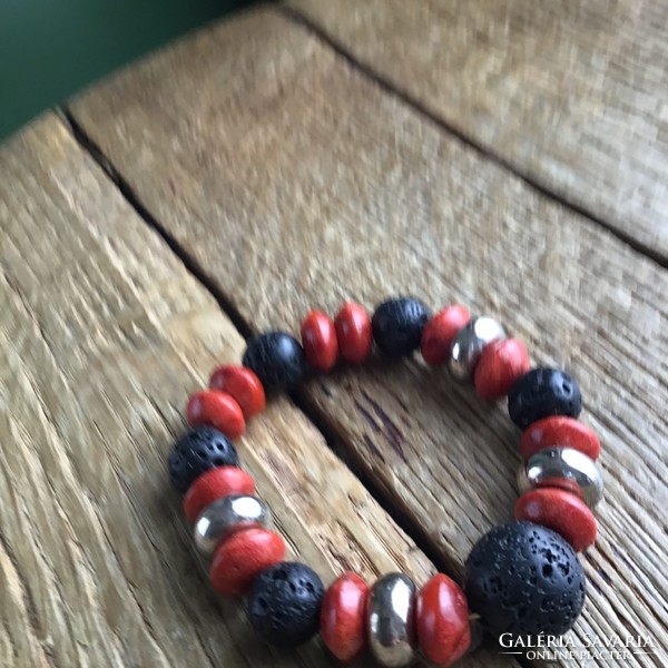 Lava stone, sponge coral bracelet