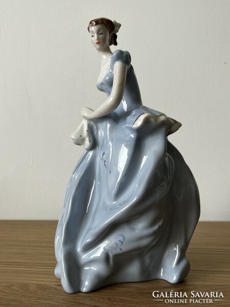 Royal dux porcelain - fabulous large lady in a blue dress, flawless!