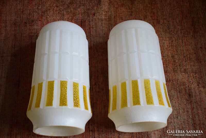 Vintage, mid-century, retro style yellow striped glass lampshade lamp 12 x 22 cm, 2 pieces