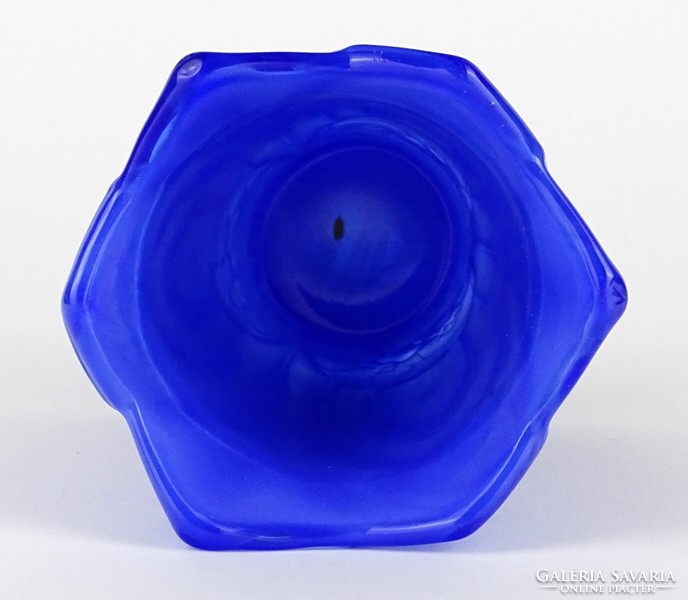 1M803 Curt Schlevogt kék üveg váza 11 cm