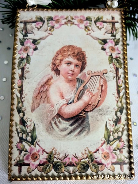 Copper-framed two-sided small picture angelic Christmas 13.2X9cm