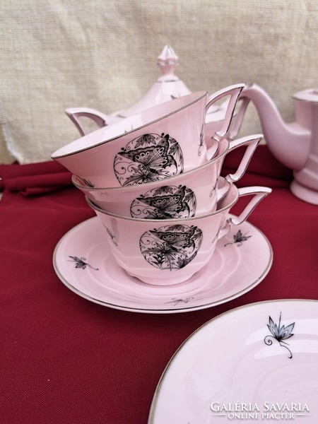 Beautiful pink butterfly pattern tea set cup epiag czechoslovakia plate teapot cream