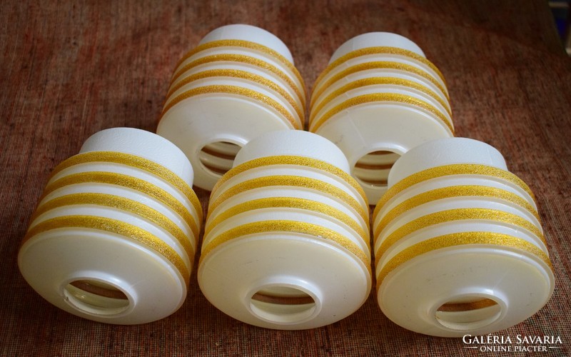 Vintage, mid-century, retro style yellow striped glass lampshade lamp 12 x 12.5 cm, 5 pieces
