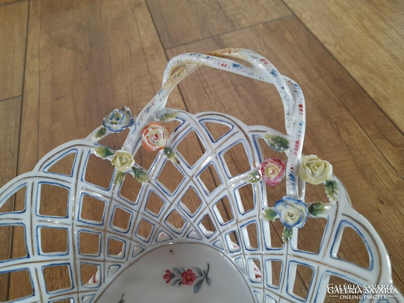 Antique Herend openwork flower pattern basket