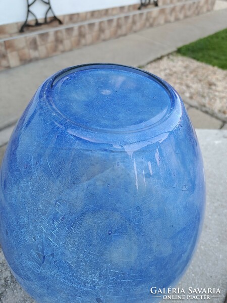 Large beautiful Karcagi berekfürdő veil glass cracked veil blue vase with bay