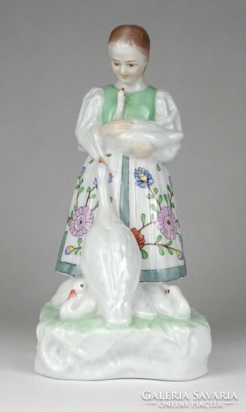 1L859 old Herend porcelain girl with a goose 19.5 Cm