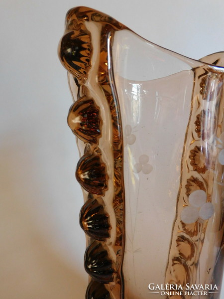 Huta laura tarnów cammed, etched glass vase - 70s